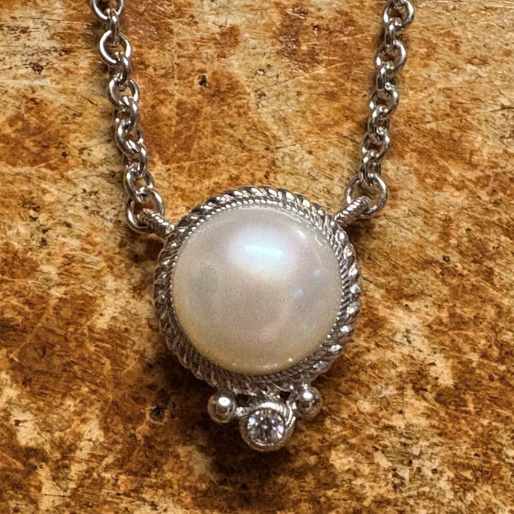 Judith Ripka Necklace Sterling Silver, Freshwater Pearl and CZ 17.5 & 19.5 Inch
